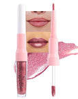 evpct Mauve Pink Metallic Glitter Lip Liner and Lipstick Combo Lip Gloss Stain Set Makeup for Women Long Lasting Waterproof 24, Dusty Rose Metallic Shimmer Frosted Iridescent Glossy Liquid Lipstick 16