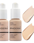 2 Pack PHOERA Foundation 101- Porcelain and102- Nude, Full Coverage Flawless Soft Matte 24 HR Oil Control Waterproof Concealer Makeup.