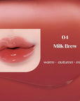 ETUDE Over Glowy Lip Stain Tint #4 Milk Brew | Non-Sticky Vegan Lip Tint | Moisturized & Long-lasting Lip Gloss | Daily Lip Stain for Dry Lips, Korean Makeup, K-beauty