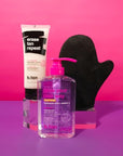 b.tan Clear Self Tanning Gel & Exfoliating Kit | Next Level + Erase Tan Repeat Bundle - 1 Hour Express, Transfer-Resistant Ultra Dark Fake Tanner, 2-in-1 Exfoliator Scrub & Body Wash with Mitt