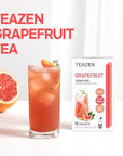 TEAZEN Grapefruit Tea, Sugar Free, Hibiscus and Green Tea, Powdered Mix Beverage from Korea, 10 Sticks, 1.76oz