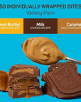 AWAKE - Caffeinated Chocolate Bites - Coffee Alternative - 50mg Caffeine - Energy Bars - Low-Calorie Snacks - Peanut Butter, Milk & Caramel Holiday Variety Pack - 50 Bites