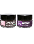 Eco Lips Vanilla Bean Lip Sugar Scrub & Blackberry Intensive Overnight Lip Repair Mask Duo - 100% Organic Lip Care Treatment - Gently Exfoliate, Polish, & Repair Dry, Flaky Lips