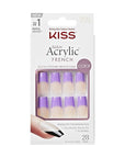 KISS Acrylic French False Nails Kit, Long Square Shape Design Nail, Purple Color French Tip Nails, Ready to Wear Gel & Manicure Stick included, Long-Lasting Convenient & Easy to Apply