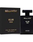 BellaVita Luxury KLUB Men's Eau De Parfum (100ml) | Intense, Masculine Party Perfume for Men | Notes: Lemon, Jasmine, Rose, Musk, Amber and Patchouli | Made with Premium Long-Lasting Perfume Oils