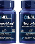 Life Extension Neuro-mag Magnesium L-threonate, Magnesium L-threonate, Brain Health, Memory & Attention, Gluten Free, Vegetarian, Non-GMO, 90 Vegetarian Capsules (Pack of 2)