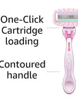 Amazon Basics Women's 4 Blade Razor for Women, Fits AmazonBasics & Venus Handles, Moisturizing Surround, 4 Count, Includes 1 Handle, 2 Cartridges & 1 Shower Hanger, Pink (Pack of 2)