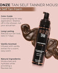 Bronze Tan Self Tanner Mousse Dark Self Tan Foam | Sunless Tanner for all Skin Tones | Salon Quality Fake Tan Vanilla Scented Best Sellers (200 ml/ 6.7 oz)