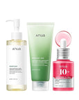 Anua 3-Step Glass Skin Beginner Set, Double Cleansing with Facial Serum, Oil Cleanser & Face Wash with Heartleaf, Daily Routine with Niacinamide, Korean Skincare Set