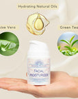 Natural Face Moisturizer for Dry Sensitive Skin - Organic Natural Face Cream - Facial Aloe & Green Tea Moisturizer Cruelty Free - Vegan Face Moisturizer for Women, Acne-Safe, Anti-Aging, No Fragrance
