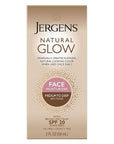 Jergens Natural Glow Self Tanner Face Moisturizer with SPF 20 Facial Sunscreen, Medium to Deep Skin Tone, Sunless Tanning, Oil Free, Broad Spectrum Protection UVA and UVB, 2 oz (Packaging May Vary)