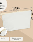 Juvale 6 Pack Canvas Makeup Bags with Zipper - 11.75 x 5.5 In White Cotton Canvas Makeup Bag Set for Toiletries and DIY Crafts