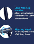 Dorco Pace 2 Plus Disposable Razor 2 blades Pivoting Head Open-Flow No Clogging Easy Rinsing Lubricating Strip Long Non-Slip Rubber Handle (30ct No Rubber Handle)