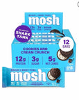 MOSH Cookies and Cream Crunch Bars, 12g Grass-Fed Protein, Keto Snack, Gluten-Free, No Added Sugar, Lion's Mane, B12 Vitamins, Supports Brain Health, Workout Recovery, Breakfast To-Go (12 Bars)…