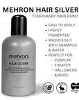 Mehron Makeup Hair White | Washable White Hair Dye | Temporary Hair Color for Theatre, Cosplay, & Halloween 1 fl oz (30ml) (Silver)