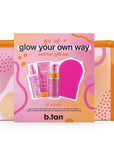b.tan Clear Self Tanning Gel Travel Size Kit | Glow Your Own Way Gift Set - Includes Mini Dark Fake Tanner Mousse, Gradual Bronzing Face Mist, Express Transfer Free Tan Gel, & Applicator Mitt