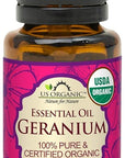 US Organic 100% Pure Geranium Essential Oil - USDA Certified Organic, Steam Distilled - W/Euro droppers (More Size Variations Available) (15 ml / .5 fl oz)