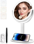 MIYADIVA Makeup Mirror with Lights, 30X Magnifying Mirror with 2-Sided Switch, Vanity Mirror with 3 Colors and Adjustable Brightness, 80 LEDs, Ideal Gift for Daily Makeup and Skincare, 8.8 Inches