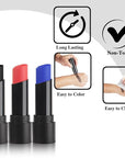 MEICOLY 3Pcs Royal Blue Black Red Face Body Paint Stick,Face Paint for Halloween SFX Devil Cosplay Makeup,Body Paint for Adults Kids,Waterproof Eye Black for Baseball/Football/Softball,Blue+Black+Red