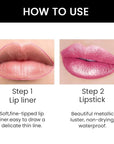 2-in-1 Rose Lip Liner & Lipstick Set Kit for Women, Metallic Lips Kit with Lip Liner Lip Stains Long Lasting Waterproof 24 Hour Lipstick and Lip Liners Combo Lipliners Pencil Set 21