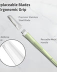 Face Razors for Women, Dermaplane Razor for Women Face, Eyebrow Razor, Facial Razors, Dermaplaning Tool, Reusable Metal Handle with 4 Microblades for Sensitive Skin, Peach Fuzz Remover, Green