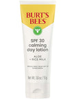 BURTS BEES SPF 30 Calming Day Face Lotion With Aloe and Rice Milk for Sensitive Skin, Sunscreen Face Lotion Soothes Redness and Irritation, 99.4 Percent Natural Origin Skin Care, 1.8 oz. Tube