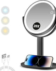 MIYADIVA Makeup Mirror with Lights,20X Magnifying Mirror with Light and Touch Switch,Vanity Mirror with 3 Color Light and 80 LEDs,2-Sided Lighted Magnified Mirrors 8.8 Inches, Black