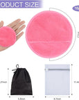 SUNLAND Reusable Makeup Remover Pads for Face,Eye,Lips 16 Pack Microfiber Face Cleansing Gloves Washable with Laundry Bag and Travel Bag Rounds Toner Pads(Round 3.15inchx16 Pink)