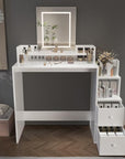 Vanity Desk with Mirror and Lights, Makeup Vanity Desk with Lights 3 Colors, Vanity Table with 2-Tier Shelves, Modern White Dressing Table for Bedroom