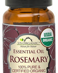 US Organic 100% Pure Rosemary Essential Oil, USDA Certified Organic 100% Pure, Steam Distilled, for Hair Growth, Scalp, Face, Skin, and Aromatherapy (Size Variations Available) (10 ml)