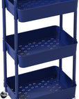 Sywhitta 3-Tier Plastic Rolling Utility Cart with Handle, Multi-Functional Storage Trolley for Office, Living Room, Kitchen, Movable Storage Organizer with Wheels, Blue