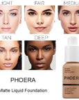 2 Pack PHOERA Foundation 108# Tan and 109# Mocha,Full Coverage Flawless Soft Matte 24 HR Oil Control Waterproof Concealer Makeup.