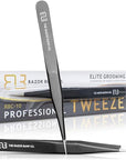 Tweezers For Ingrown Hair By The Razor Bump Co. | Sharp, Stainless Steel, Surgical | Professional Tweezers For Women and Men | Precision Splinter Remover | Best Facial Hair and Eyebrow Trimmer | Black