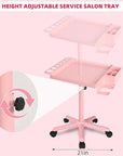 Extension Salon Tray Hair Extension Cart Tray Pink Multi-Function Extensions Rolling Tray with Blow Dryer Holder and Storage Platform