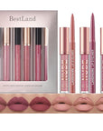 BestLand 6Pcs Matte Liquid Lipstick + Lip Liner Pens Set, One Step Lips Makeup Kits Pigment Velvety Nude Lip Stain Waterproof Long Wear Lip Gloss Make up Gift Set (Classic Allure Set)