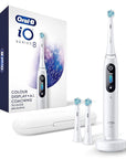 Oral-B iO Series 8 Electric Toothbrush with 2 Replacement Brush Heads and Travel Case, Rechargeable Toothbrush, Whitealabaster