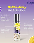 Blossom Roll on Lip Gloss, Scented Clear High Shine Moisturizing Lip Oil, Non Sticky, Infused with Real Flowers, Made in USA, 0.2oz, Vanilla Bean