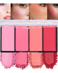Quads Blush Makeup Palette, Matte Pressed Powder Blushes Palette, Lip & Face Paint Palette for Women, Lasting Light Pink & Hot Pink Peach and Deep Red, Platillo de rubores de cuatro colores