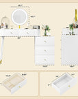 WinZo 36" Vanity Desk with Mirror and 3 Light Modes, Dressing Table Set with 5 Sliding Drawers, Makeup Desk with Charging Station, Modern Vanity for Small Spaces & Bedroom, White