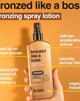 b.tan Sun Tanning Lotion Spray | Bronzed Like a Boss - Brown Outdoor Bronzing Accelerator, Best Tan Intensifier, No SPF, Packed with Coconut Oil, Peptides, & Vitamin E, Austrailian Brand, 8.45 Fl Oz