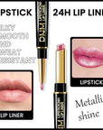 2-in-1 Rose Lip Liner & Lipstick Set Kit for Women, Metallic Lips Kit with Lip Liner Lip Stains Long Lasting Waterproof 24 Hour Lipstick and Lip Liners Combo Lipliners Pencil Set 21
