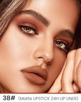 2-in-1Brown Velvet Lip Liner & Lipstick Set Kit for Women, Matte Lips Kit with Lip Liner Lip Stains Long Lasting Waterproof 24 Hour Lipstick and Lip Liners Combo Lipliners Pencil Set 38