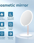 Makeup Mirror with Lights, 4K Ultra-Clear Reflection, Long-Press Adjustable Brightness, 3 Glow Settings, Flexible Multi-Angle Design–Perfect for Makeup and Skincare (White)