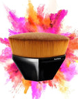 Foundation Makeup Brush Flat Top Kabuki Hexagon Face Blush Liquid Powder Foundation Brush for Blending Liquid, Cream or Flawless Powder Cosmetics with Bonus Protective Case (Black)