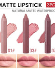 BINGBRUSH Crayon Matte Longwear Lipstick Pack Set,Moisture Smooth Color Stick Ultimate Lip Crayon for Makeup Collection - Waterproof Velvet Lipgloss (3pcs 01#&03#&07#, 3 Count (Pack of 1))