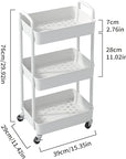 Sywhitta 3-Tier Plastic Rolling Utility Cart with Handle, Multi-Functional Storage Trolley for Office, Living Room, Kitchen, Movable Storage Organizer with Wheels, White