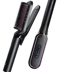 TYMO Flat Iron Hair Straightener Brush 2 in 1, 200M Ions Hair Straighteners for Women, Ceramic Dual Voltage Straightening Hot Comb for Anti-Frizz Straights, Waves, Curls, 3X Less Heat Damage, Black