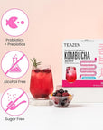 TEAZEN Berry Kombucha Tea, Hydration Drink Mix, Sugar Free, Live Probiotics & Prebiotics, 30 Sticks, 5.29oz