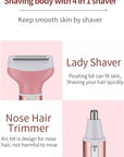 Electric Razor for Women Facial Hair Removal and 4 in 1, Bikini Trimmer Pubic Underarms Painless Nose Eyebrow Body Leg Hair Removal Rechargeable Hair Clippers Grooming Set