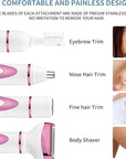 Electric Razor for Women, Bikini Trimmer Womens Shaver for Face Nose Eyebrow Body Leg Pubic Underarm Arm Ladies Rechargeable 4 in 1 Hair Removal Kit Painless Trimming, Gifts for Women (Pink)